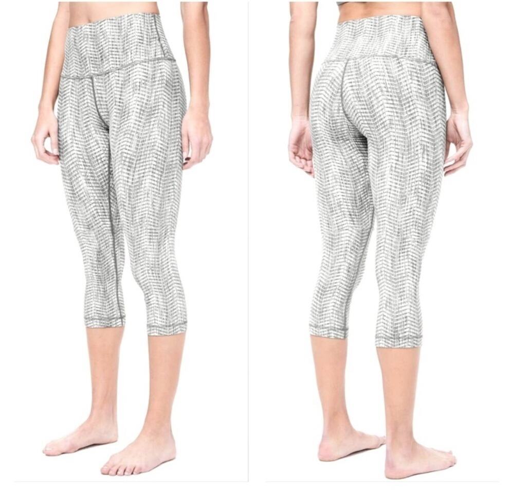 Lululemon Leggings Womens 4 Wunder Under Crop Luon Arrow Jacquard Olive Grey Gym